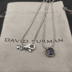 David Yurman 925 Silver Amethyst Cable Necklace with Original Pouch
